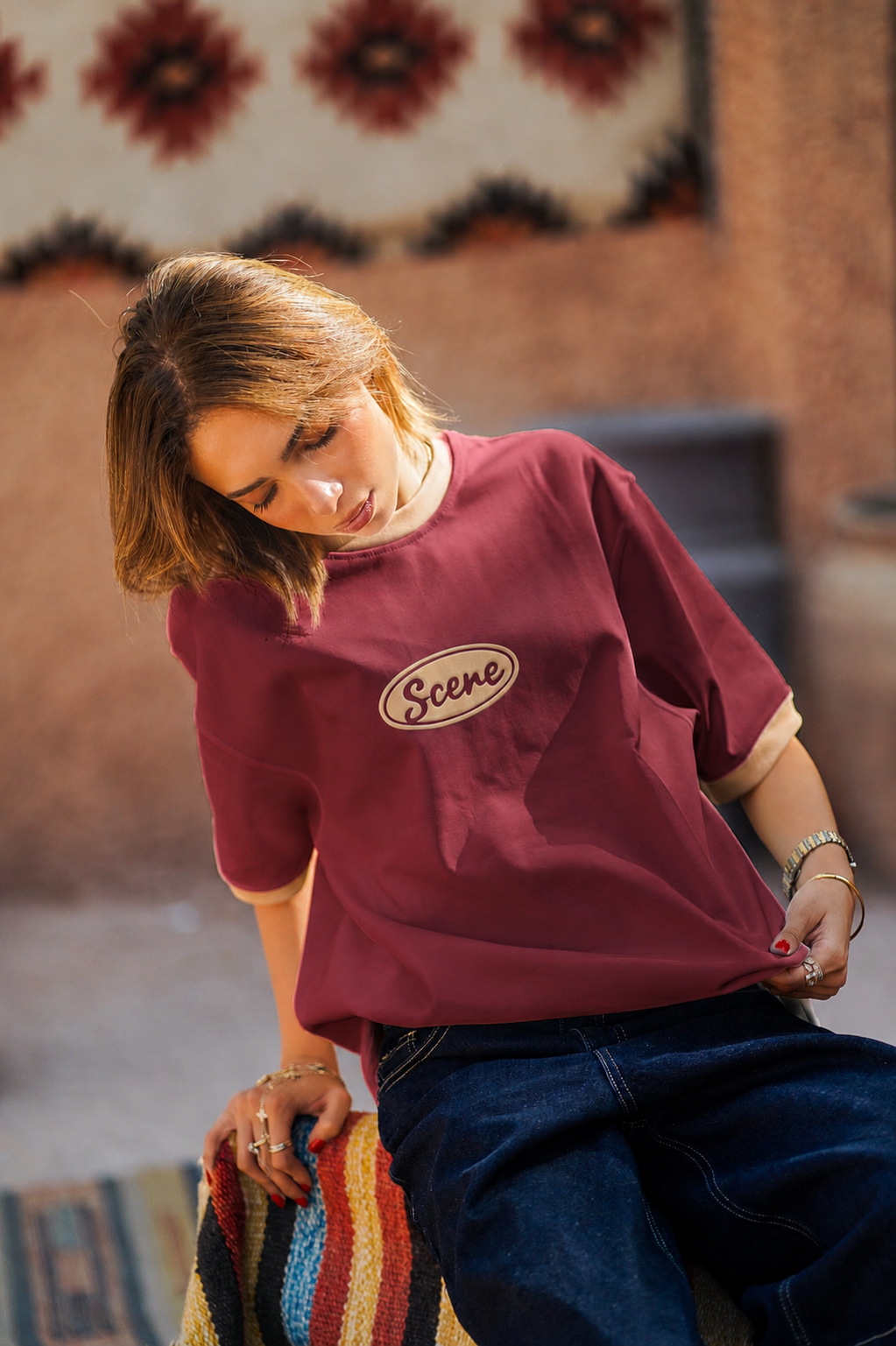 RINGER BOXY T-SHIRT BURGUNDY