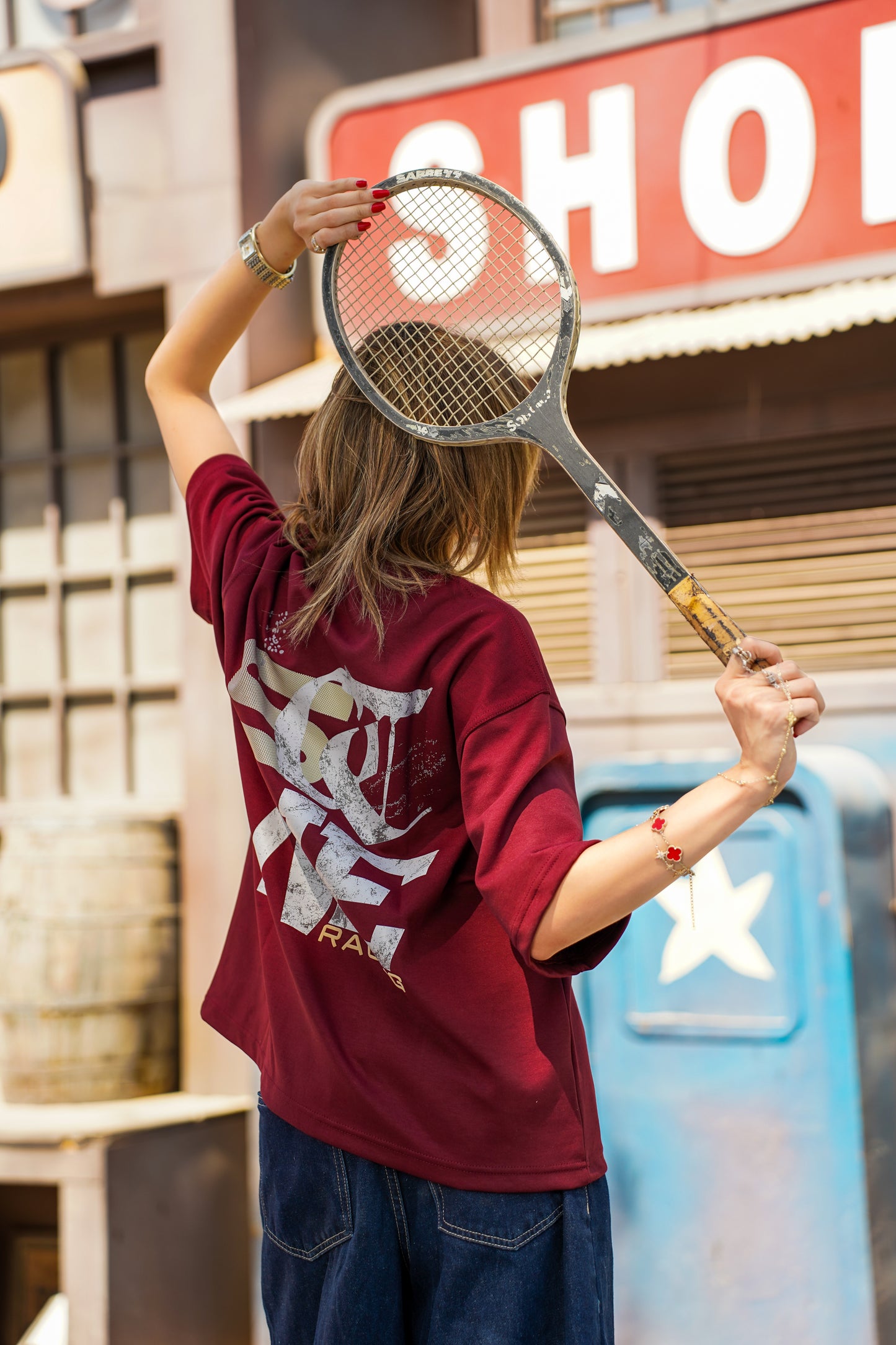 RACING BOXY T-SHIRT BURGUNDY
