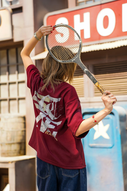 RACING BOXY T-SHIRT BURGUNDY