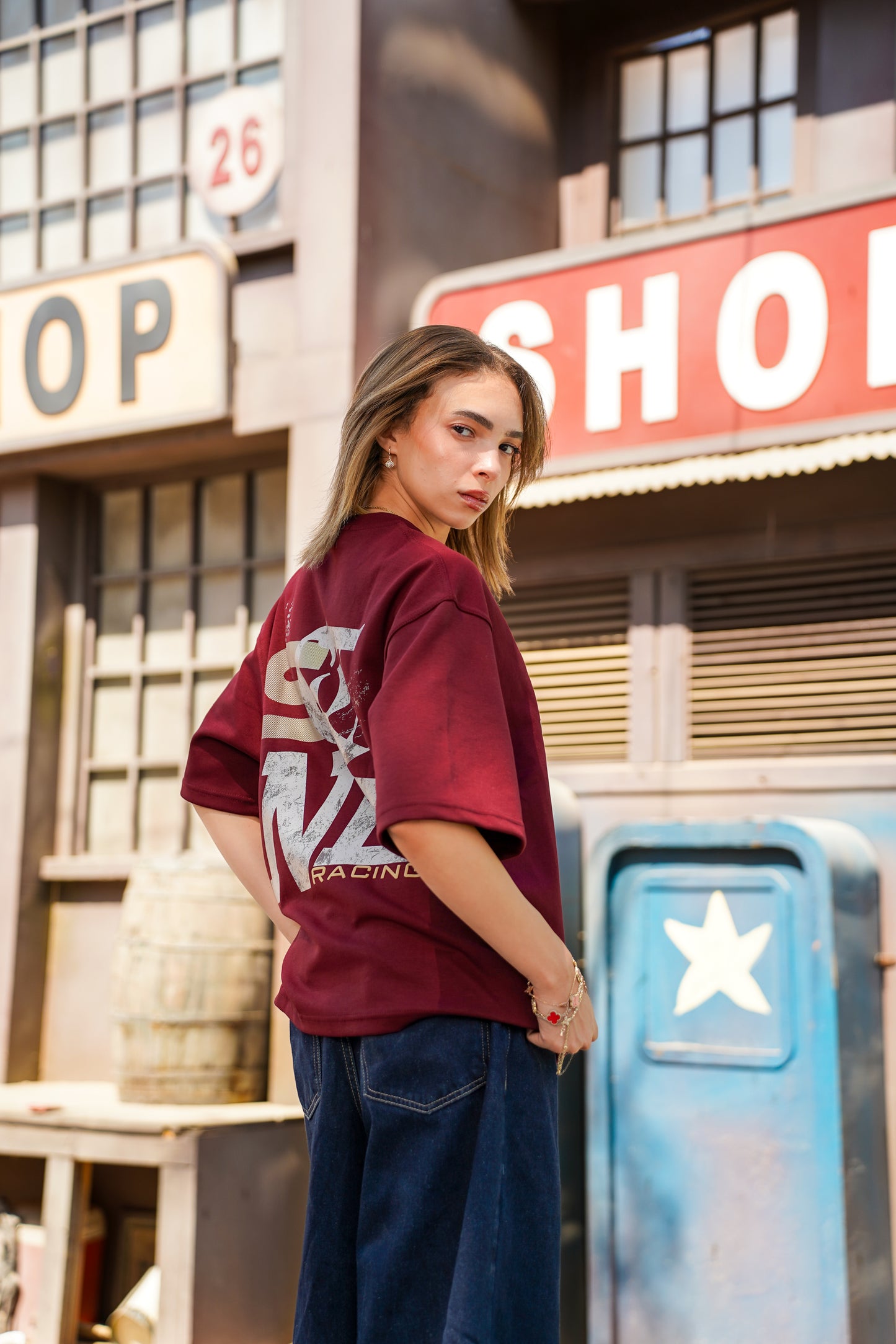 RACING BOXY T-SHIRT BURGUNDY
