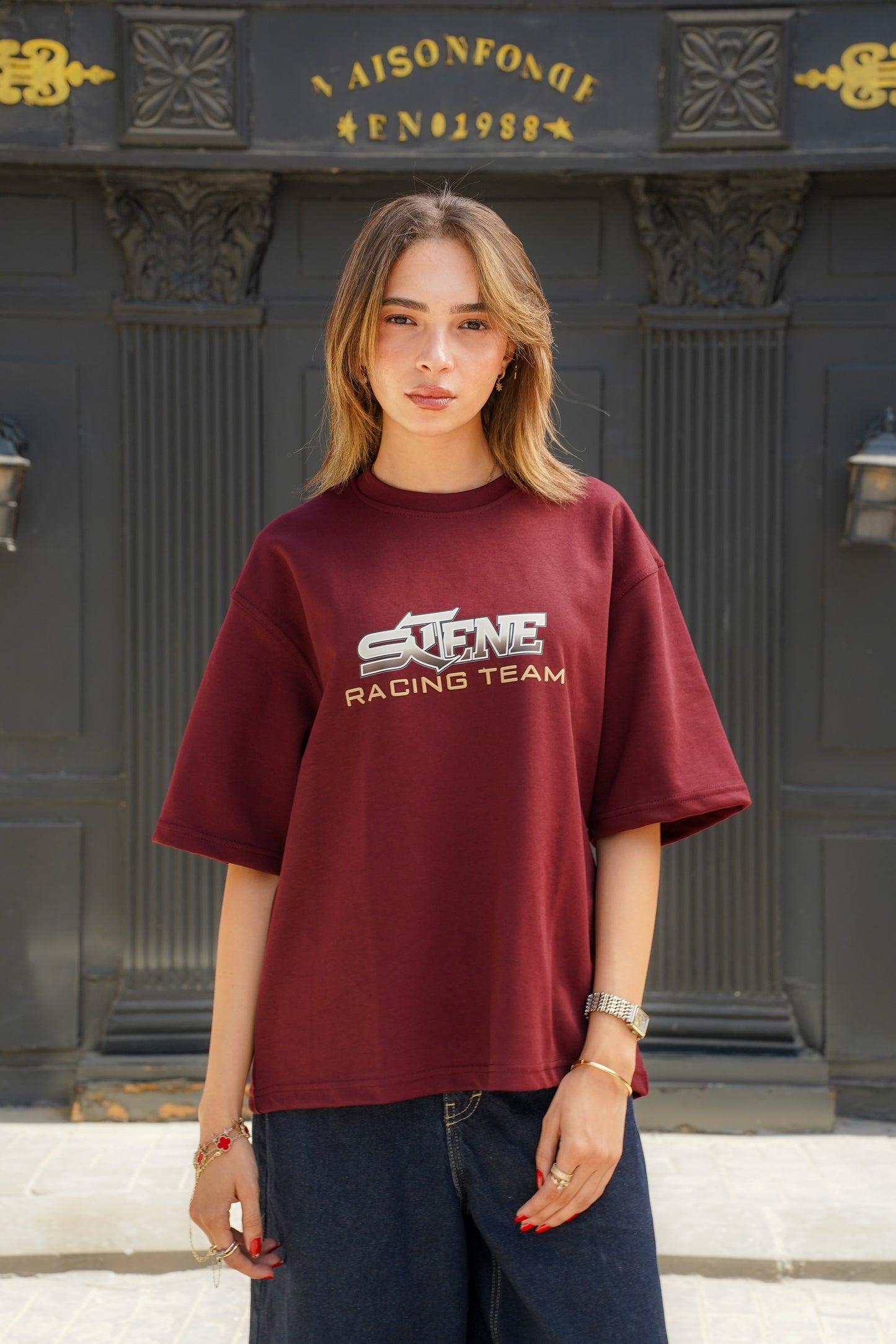 RACING BOXY T-SHIRT BURGUNDY