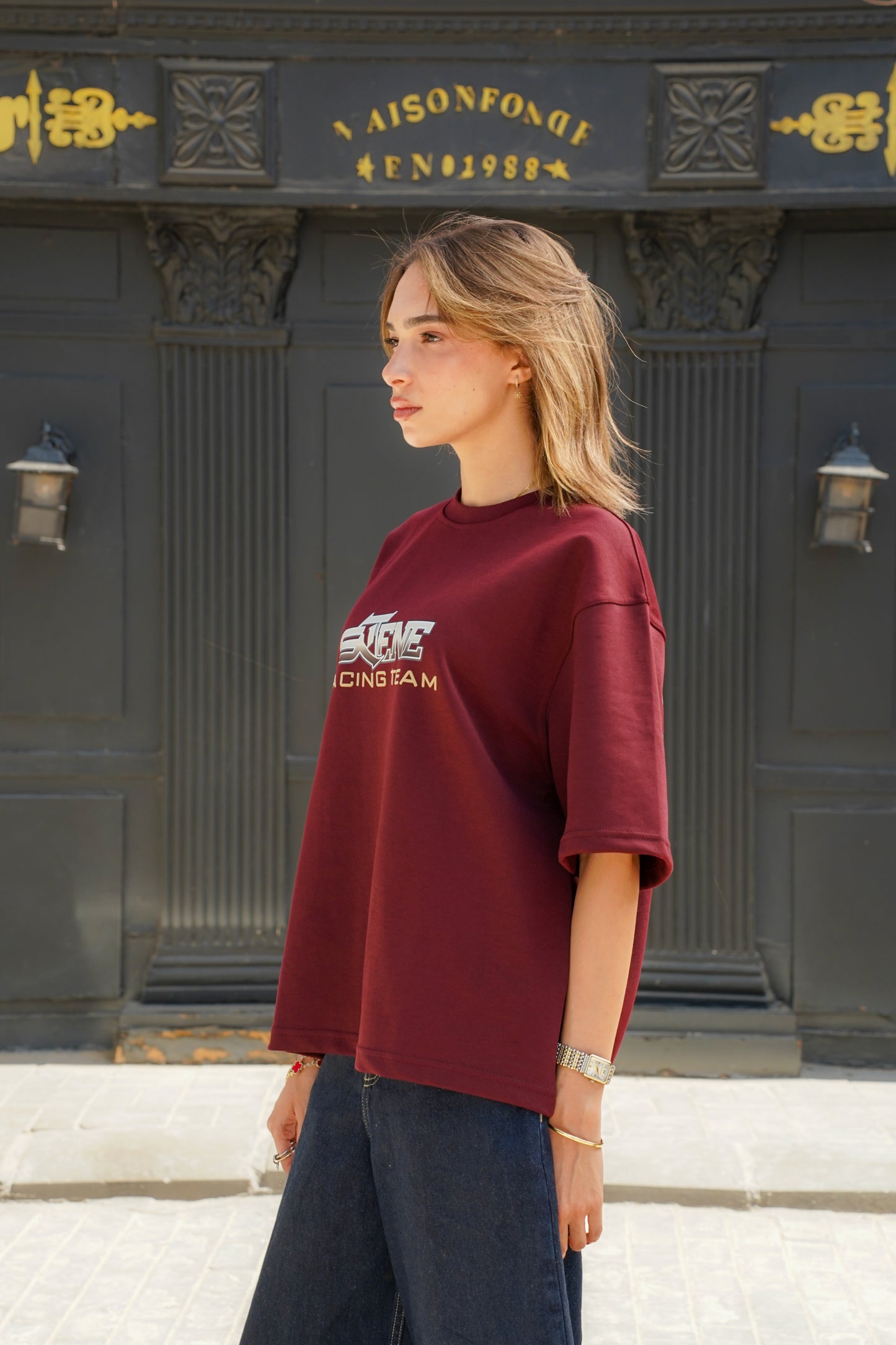 RACING BOXY T-SHIRT BURGUNDY