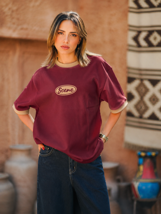 RINGER BOXY T-SHIRT BURGUNDY