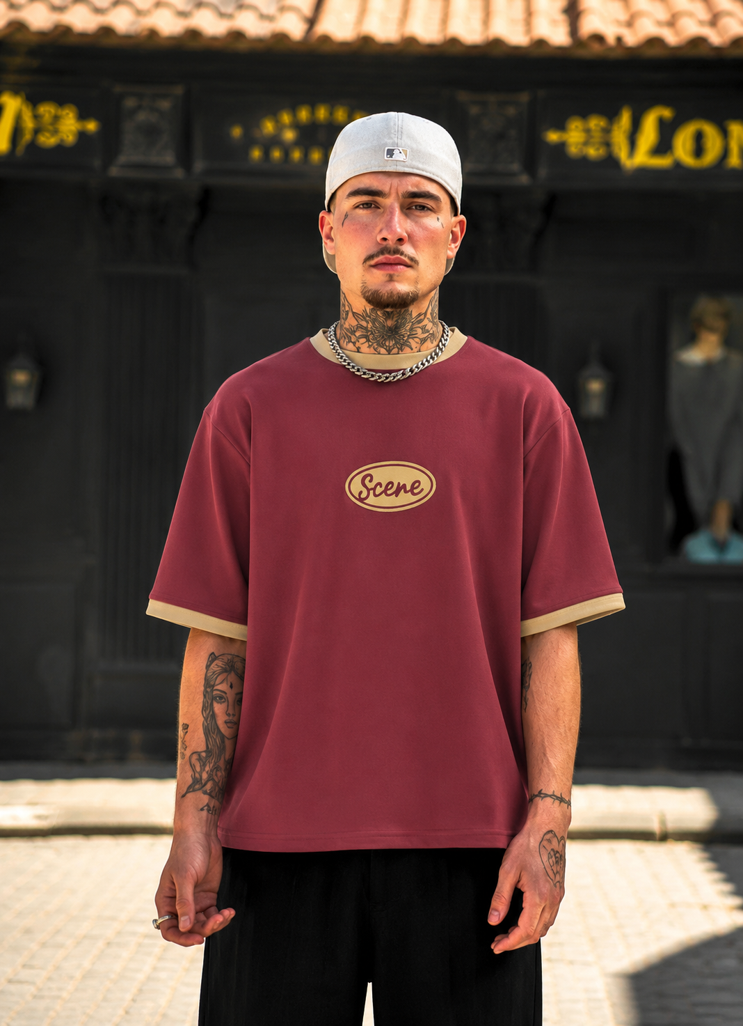 RINGER BOXY T-SHIRT BURGUNDY